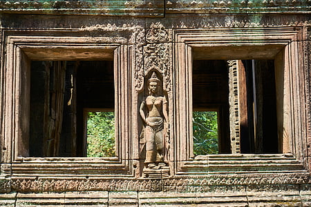 彫刻, 神, 仏教, 仏教, アジア, カンボジア, イエロー