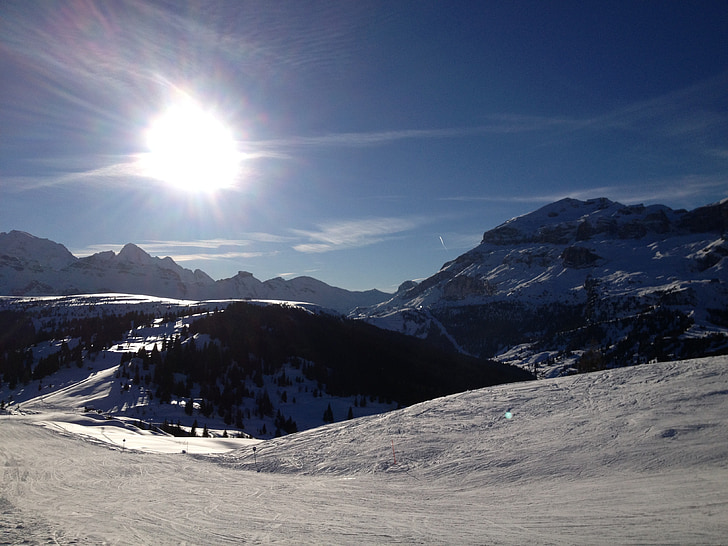 invernal, zona de esquí, Corvara, invierno, montañas, Alpine, cubierto de nieve