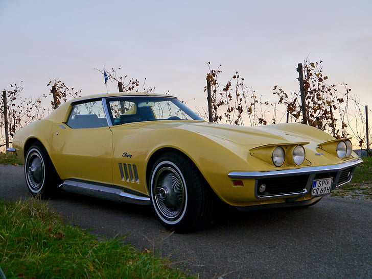 Corvette, Oldtimer, Auto, Historiquement, véhicule, jaune, classique