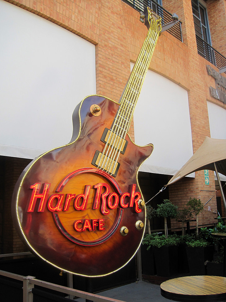 Hard rock café, Sandton, okrasné kytara, kytara, emblém café, Hard rock