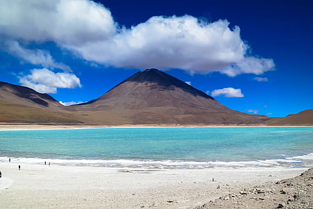 tiro, Laguna verde, Bolívia, areia, água, montanhas, colinas