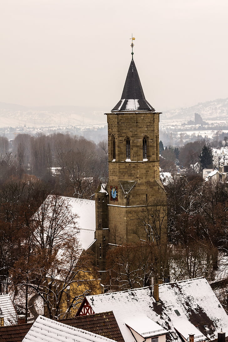 Mihkli kirik, waiblingen, talvel, lumi, talvistel, külm, kirik