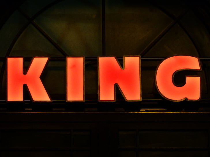 advertisement, neon sign, king, red, shield, advertising sign, lettering