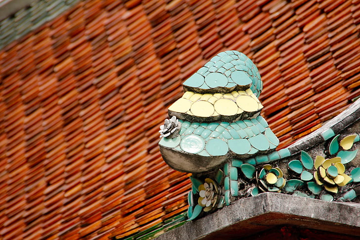 telhado, escultura, mosaico, telhas, colorido, padrão, cerâmica