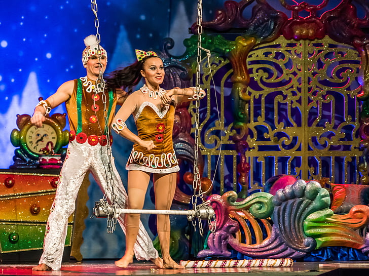 akrobaci, Cirque du soleil, Boże Narodzenie Pokaż, Gaylord palms, Orlando, Florida, kostiumy