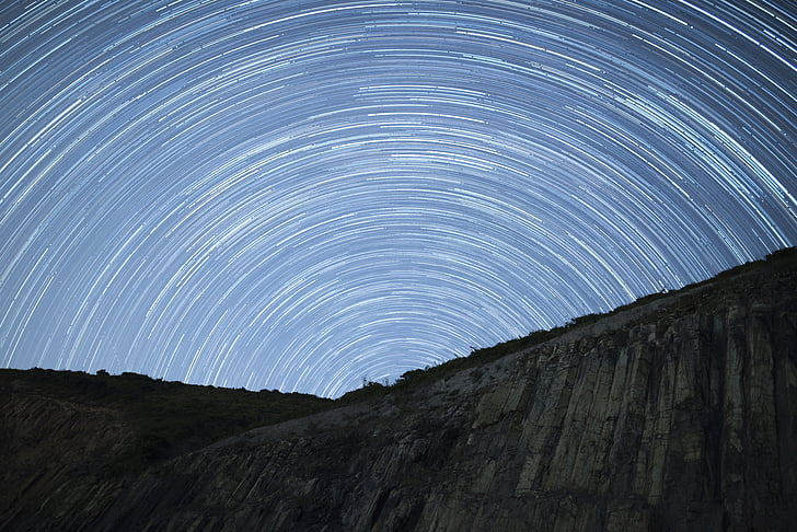night sky, hexagon rock, starry, exposure, nature, startrails, star
