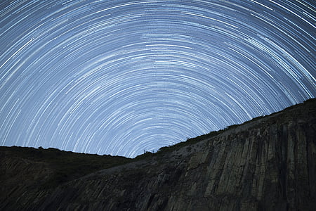 night sky, hexagon rock, starry, exposure, nature, startrails, star