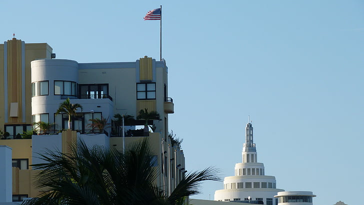 Miami, strand, gebouw, het platform, Florida, vlag, Verenigde Staten