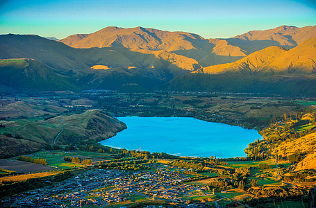 Куинстаун, Новая Зеландия, Закат, красивая, Лето, пейзаж, красочные