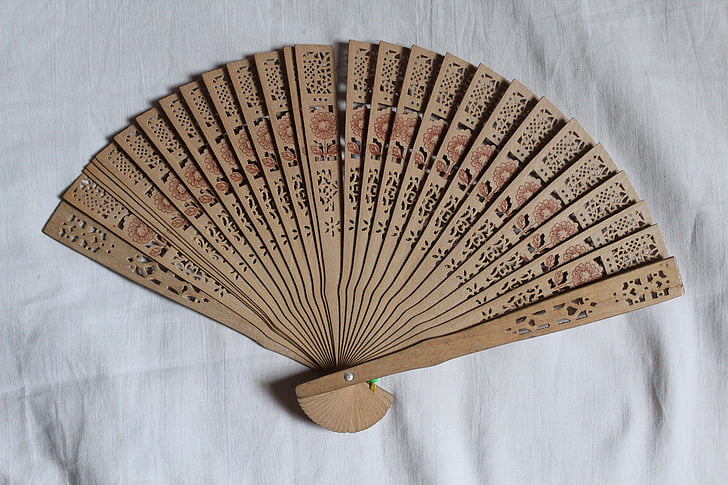 Fan de la main, Chinois, Japonais, ventilateur, antique, en bois, asiatique
