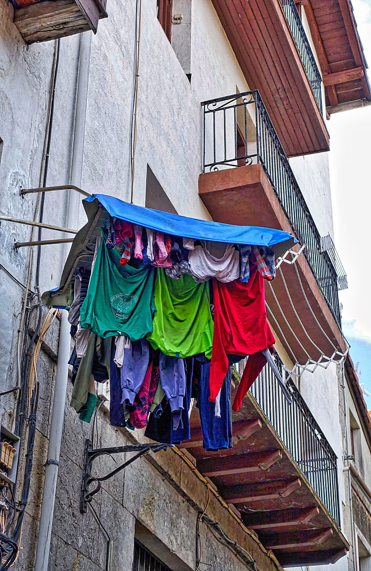 laundry, drying, washing, hanging, clothes, colorful, domestic