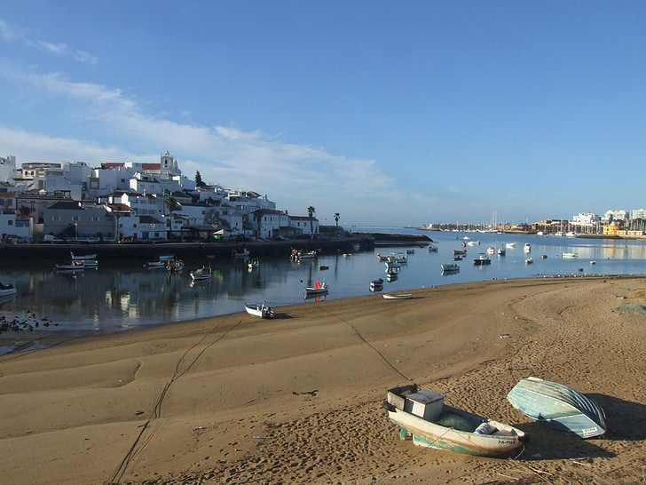 Ferragudo, fotografi, Portimao, Algarve, Pantai, desa, Kota