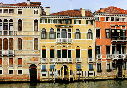 colorido, casas, grande canal, Itália, Veneza, arquitetura, edifício