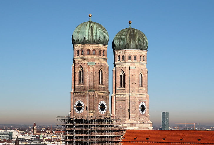Frauenkirche, München, tornyok, templom, Bajorország, állam fővárosa, Marienplatz