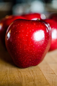 pomes, fruita, Poma vermella, taula de tallar, bol, sola, aliments