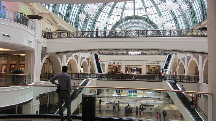 Trgovački centar, sloj, Dubai, stakleni strop, čovjek, most, Skywalk