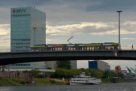 Mannheim, Neckar, Most, loď, Architektura, postavený struktura, Most - člověče strukturu
