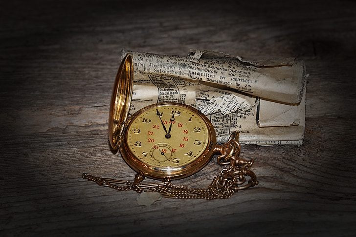 horloge, montre de poche, visage d’horloge, moment de la, bijoux, Or, Journal