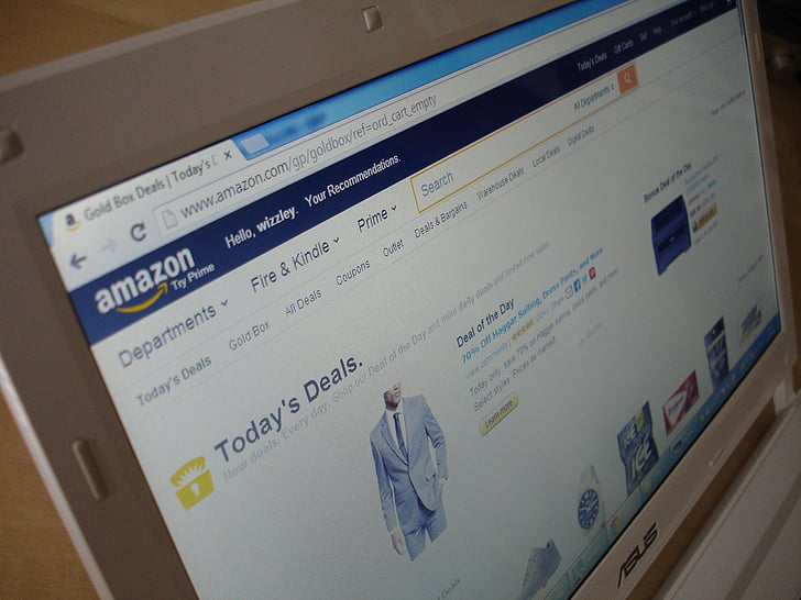 Amazonka, zápisník, přenosný počítač, mobilní, sledování, obrazovka, online nakupování