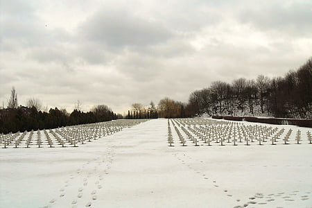 Pologne, cimetière, tombes, pierres tombales, hiver, neige, glace