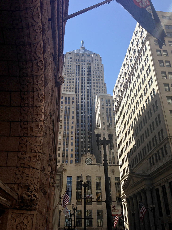 chicago, buildings, skyscrapers, downtown, lasalle, board of trade, cityscape