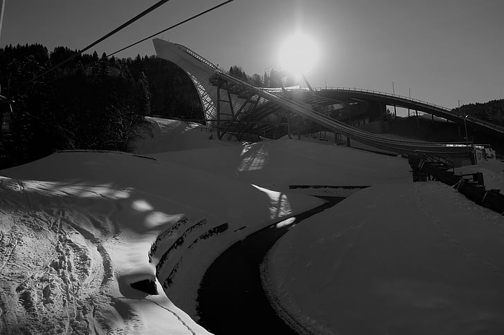 neu, salt d'esquí, esport, l'hivern, edifici, Pont - l'home fet estructura, riu