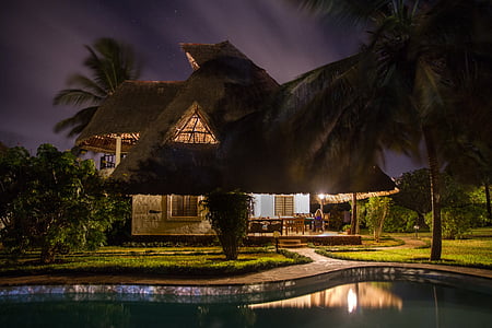 casa de vacaciones, Cabaña, vacaciones, noche, fotografía de noche, Kenia, oscuro