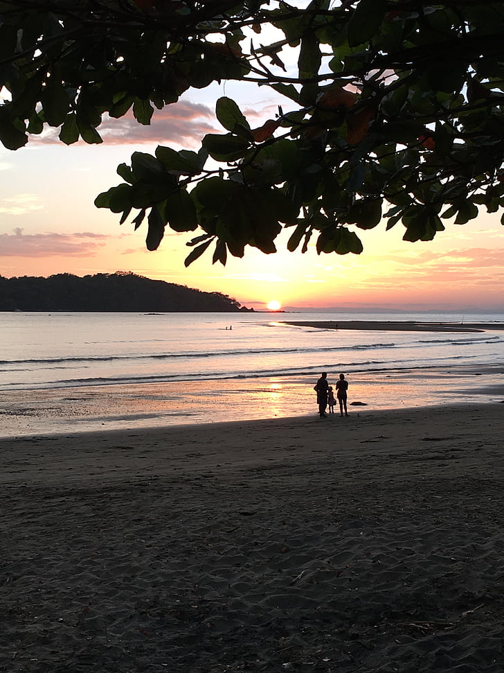 solnedgång, stranden, Familj, Panama, Coiba, Pacific, havet