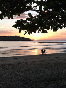 posta de sol, platja, família, Panamà, Coiba, del Pacífic, Mar