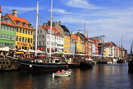 Danija, Kopenhaga, valtys, uosto, kanalas, spalva, spalvinga