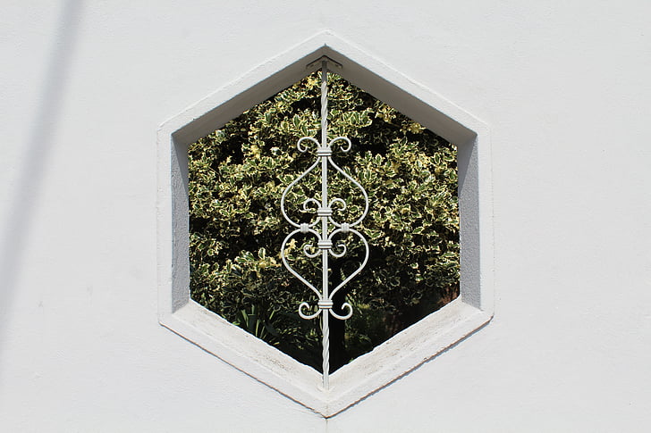 Hexagon, fönster, väggen, dekoration