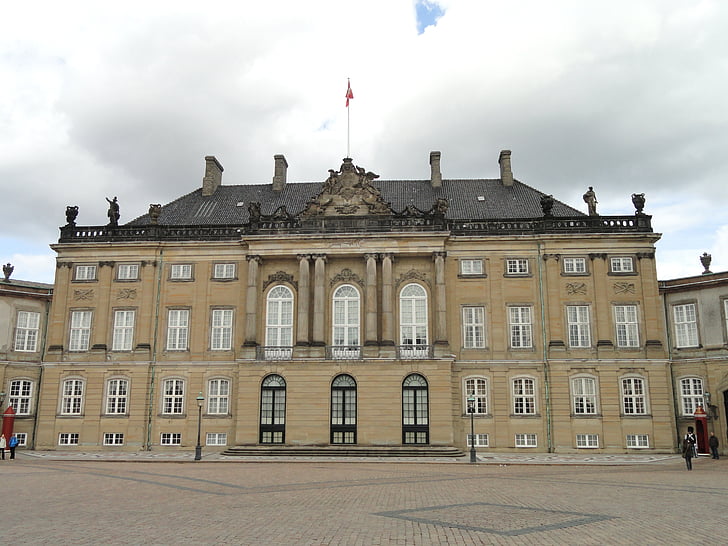 Amalienborg, Palace, Köpenhamn, Danmark, framsidan, Royal, byggnad