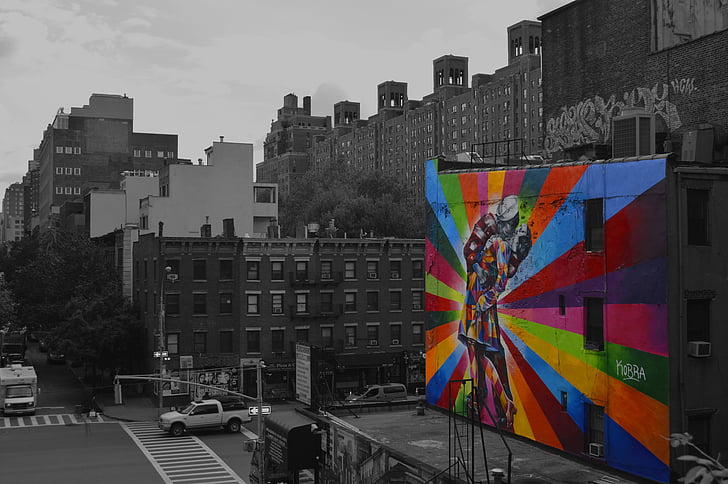 graffiti, big city, city, grey, color, new york city, contrast