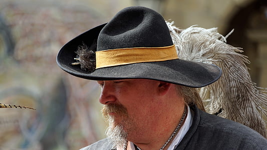 vīrietis, viduslaikos, cepure, vēsturiski, landsknecht, kostīms, Headshot