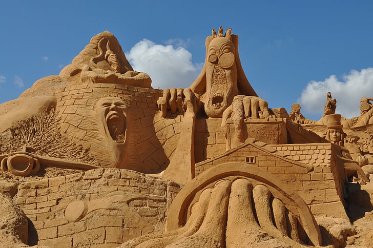 sandskulptur, sand, skulptur, kunst, statue, Portugal, Festival