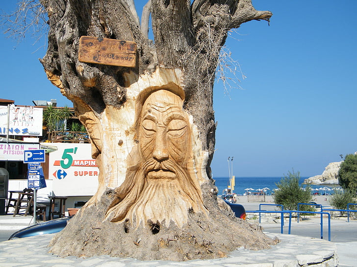 olive tree, face, crete, holiday, island, gnarled, olive root