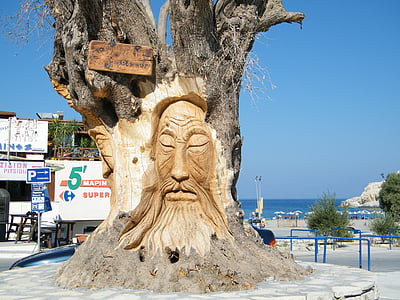 drzewo oliwne, twarz, Kreta, wakacje, Wyspa, sękaty, oliwek głównego