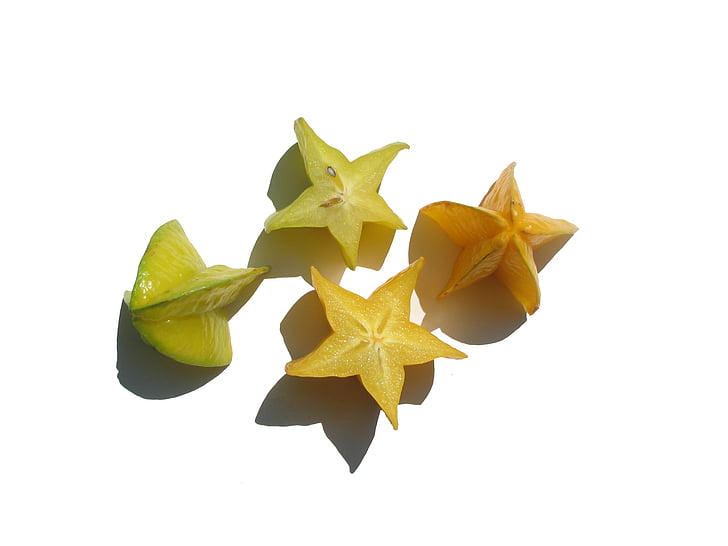 star fruit, sliced, yellow green, leaf, nature, isolated
