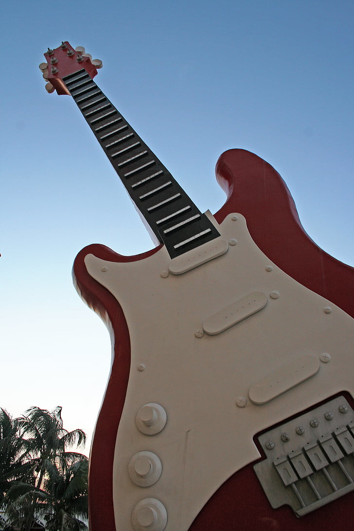 Hard rock, Cancun, kytara, socha, velké, pláž, Hudba