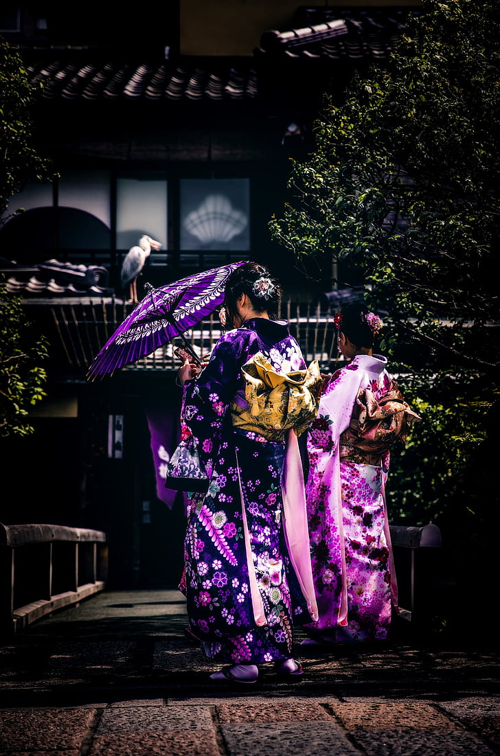 Kyoto, Giappone, Giapponese, kimono, ragazze del geisha, parasole, HDR