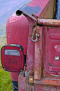 old, red, truck, tail light, vehicle, vintage, automobile