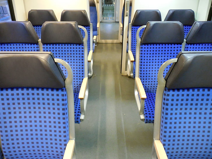 sit, seats, train, travel, rows of seats, deutsche bahn, passengers