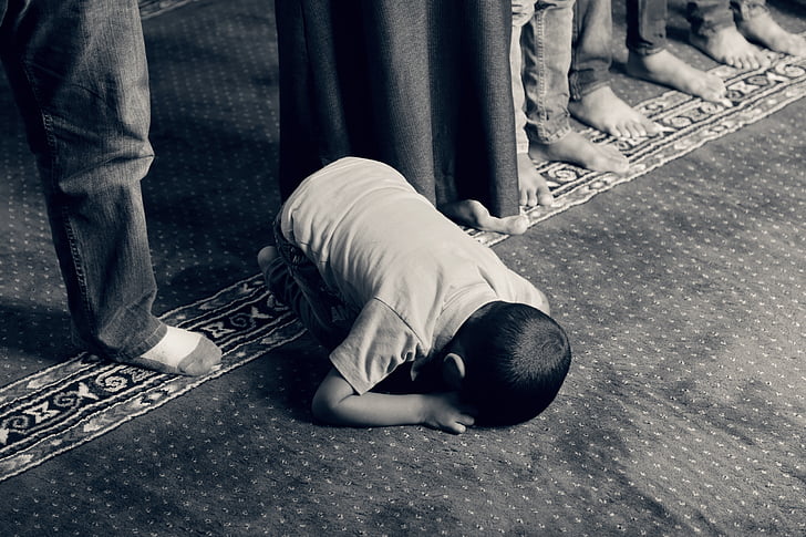 Kid, be, muslimska, islam, tro, religiösa, bön