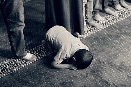 Kid, priant, musulmane, Islam, foi, religieux, prière