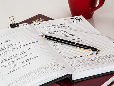 Tagebuch, Zeitschrift, Stift, Notebook, Januar, Schreibtisch, Büro