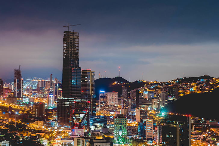 architecture, buildings, city, city lights, cityscape, dawn, downtown