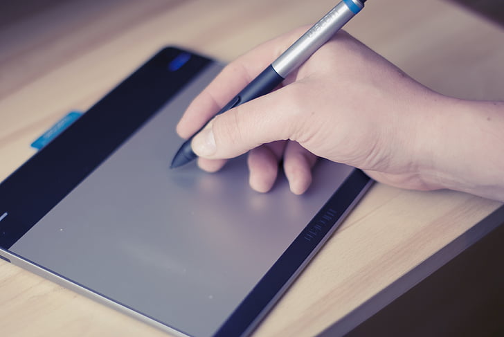 person, holding, stylus, pen, point, black, grey