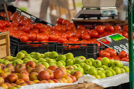 verdures, fruita, vegetals, mercat, venda, poder, Poma