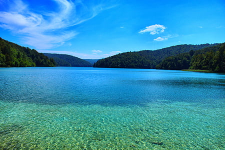 tó, paradicsom, Horvátország, Plitvice, víz, táj, kék