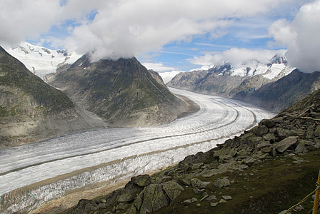 ghiacciaio dell'Aletsch, neve, montagne, alpino, Svizzera centrale, gita in montagna ad alta quota, solido